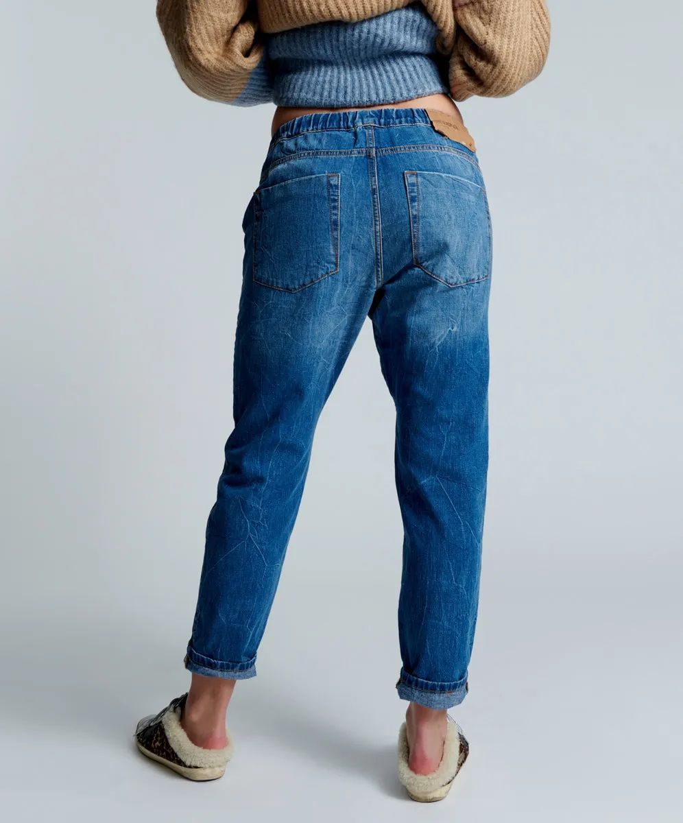 One Teaspoon      ONE TEASPOON - Shabbies Drawstring Boyfriend Jeans (Resort Blue)