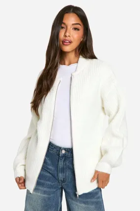 Oversized Zip Through Knitted Bomber Jacket