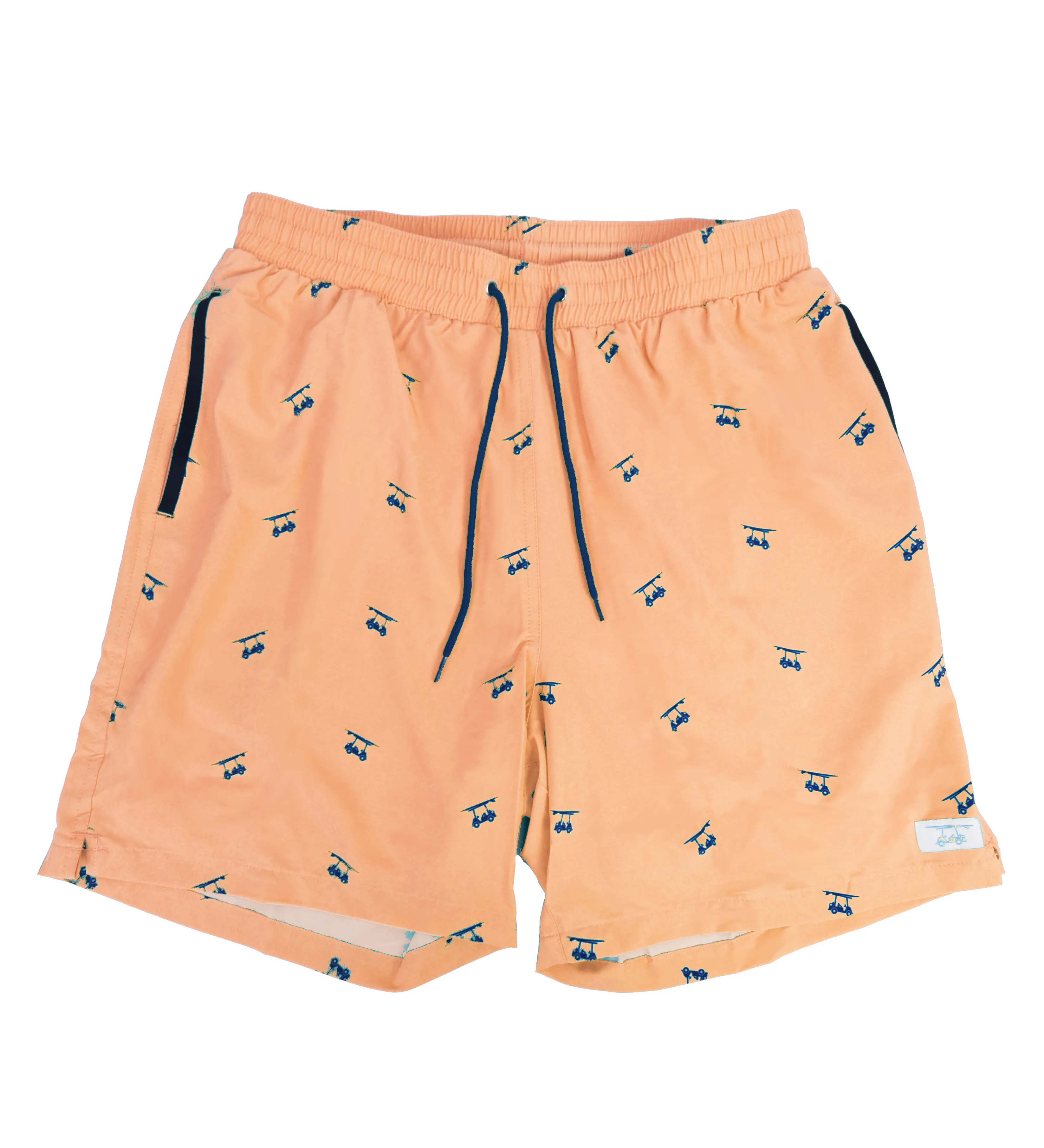 Peach w/ Medieval Golf Carts Swim Trunks