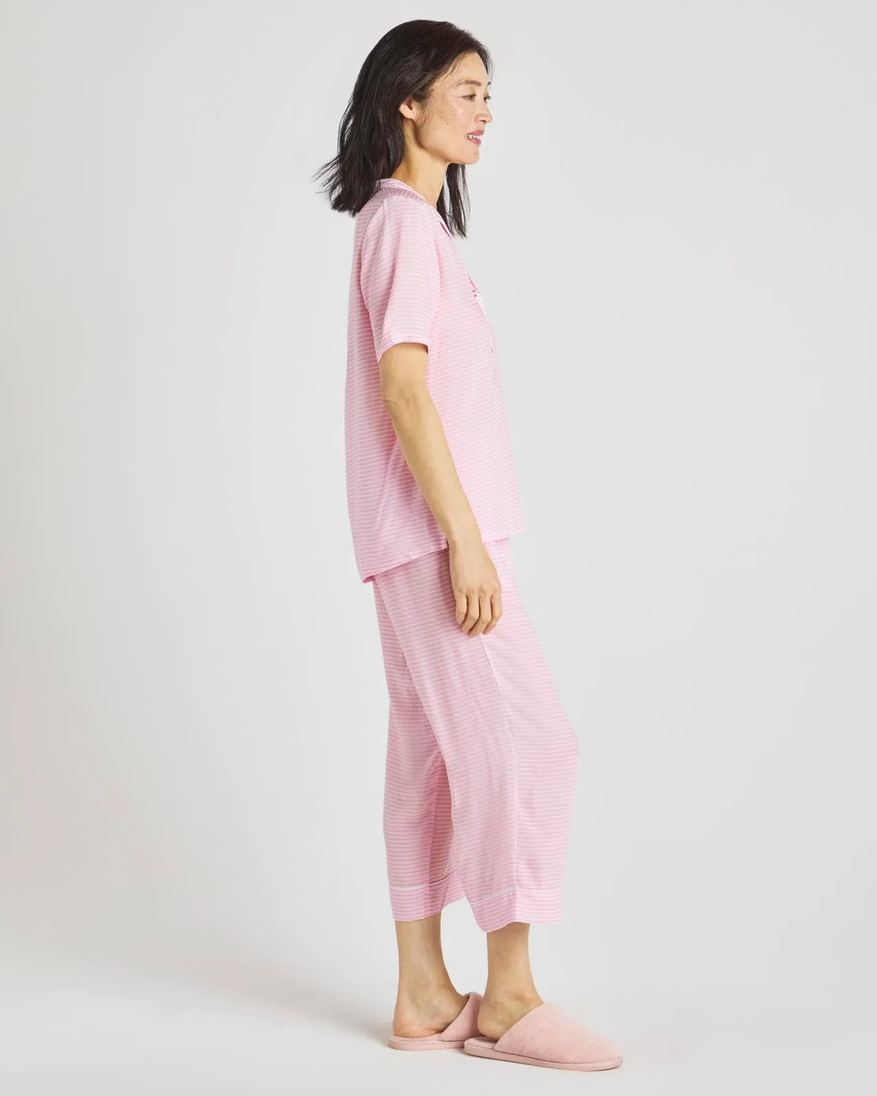 Pink Feeder Stripe Notch Top & Crop Pant PJ Set