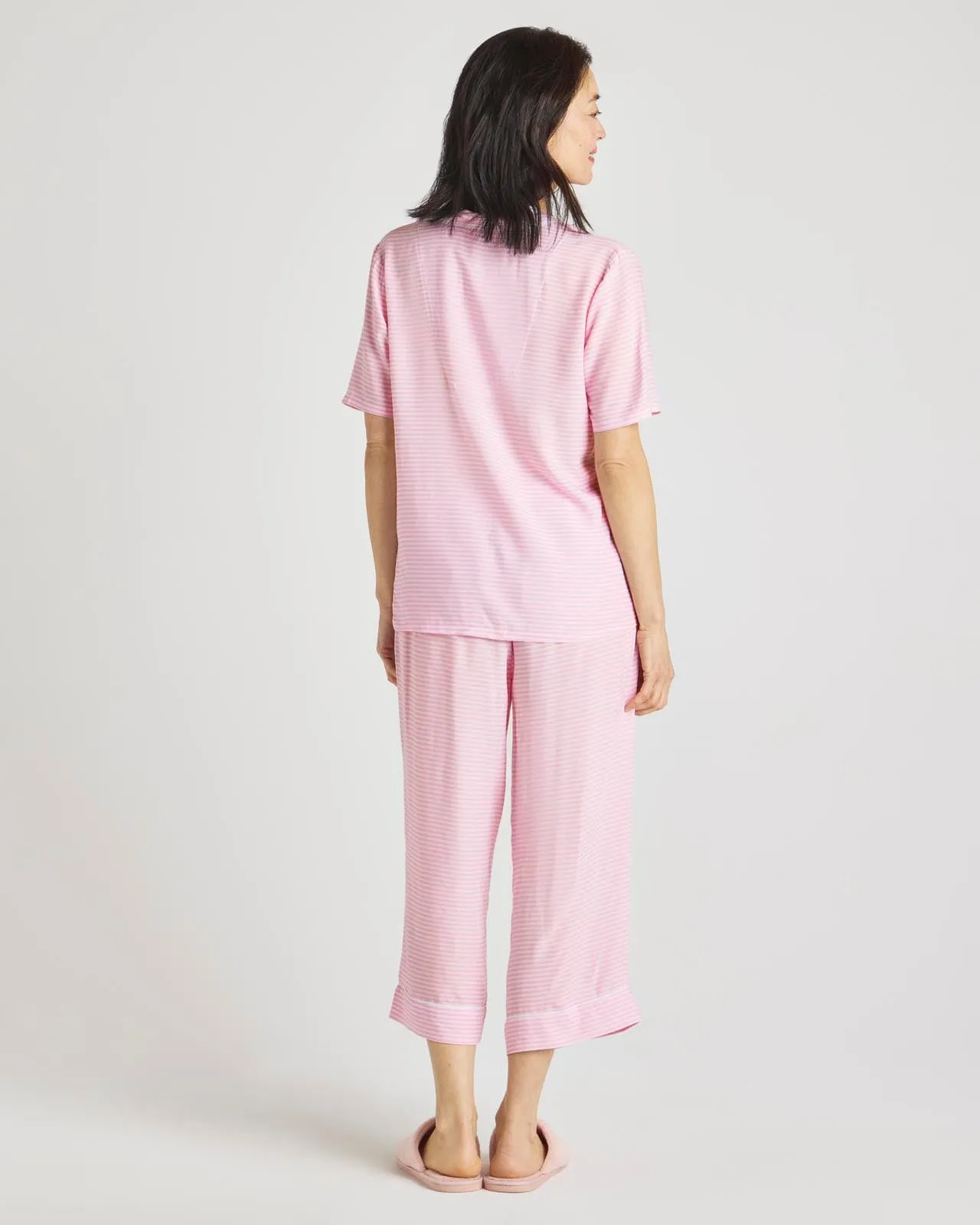 Pink Feeder Stripe Notch Top & Crop Pant PJ Set