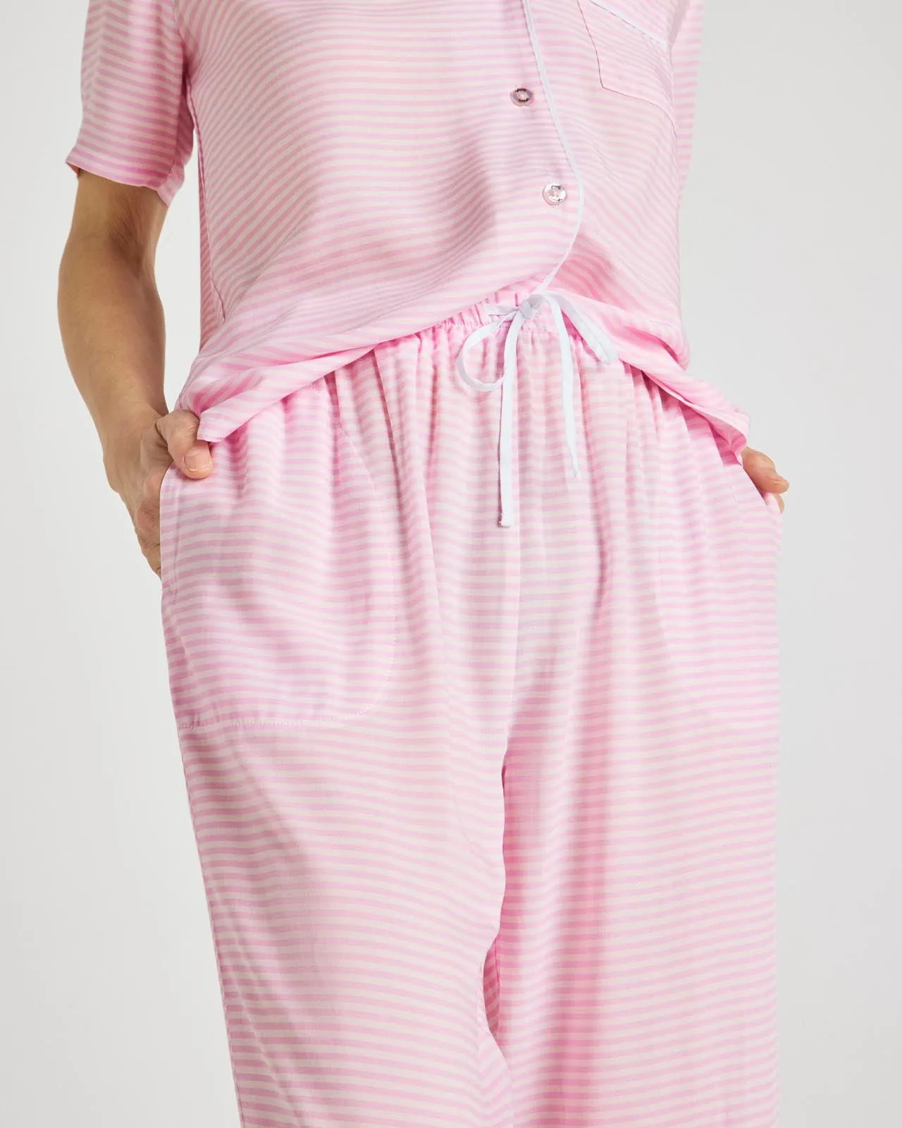 Pink Feeder Stripe Notch Top & Crop Pant PJ Set