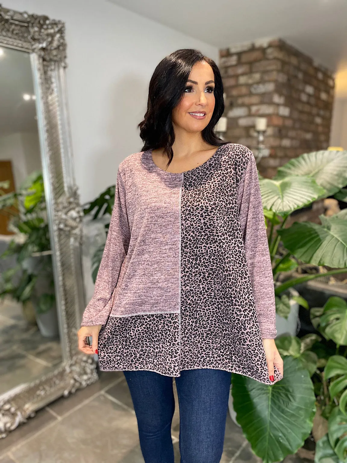 Pink Leopard Panel Knit Alana