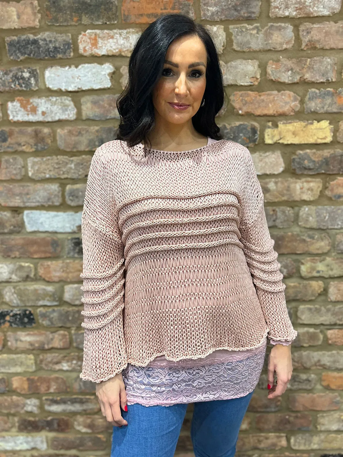 Pink Loose Knit Jumper JoJo