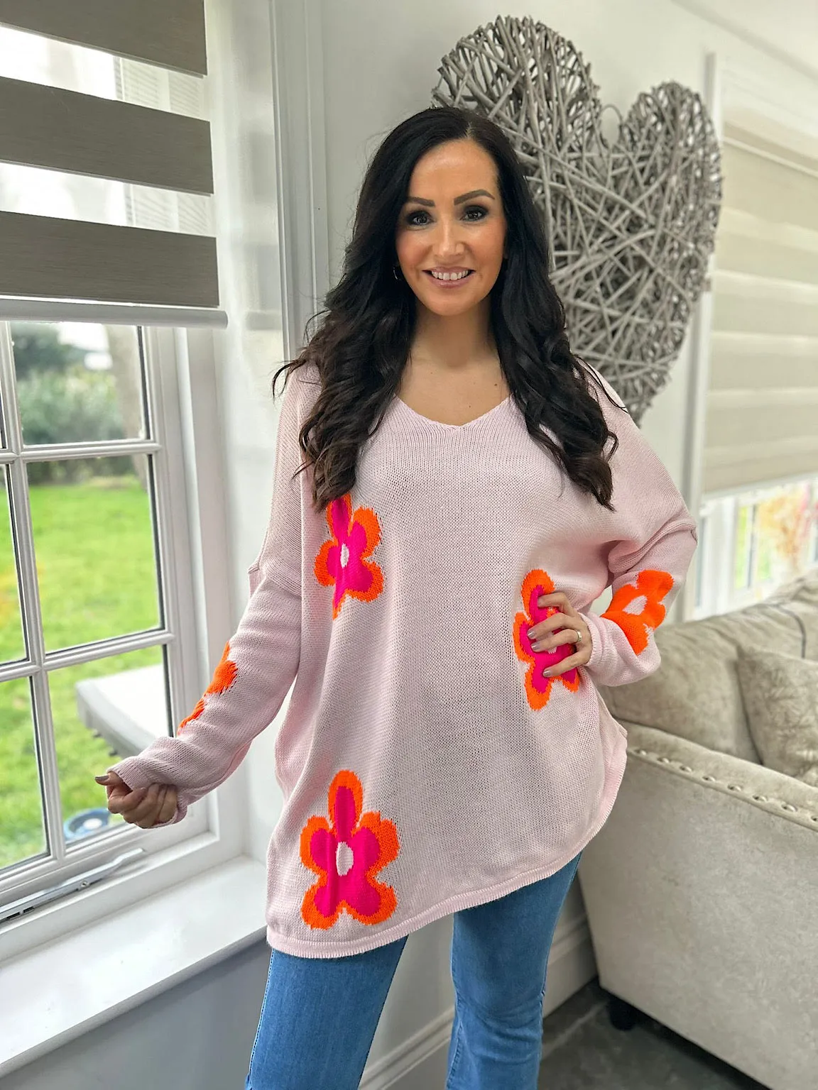 Pink Vibrant Flower Knit Zoe