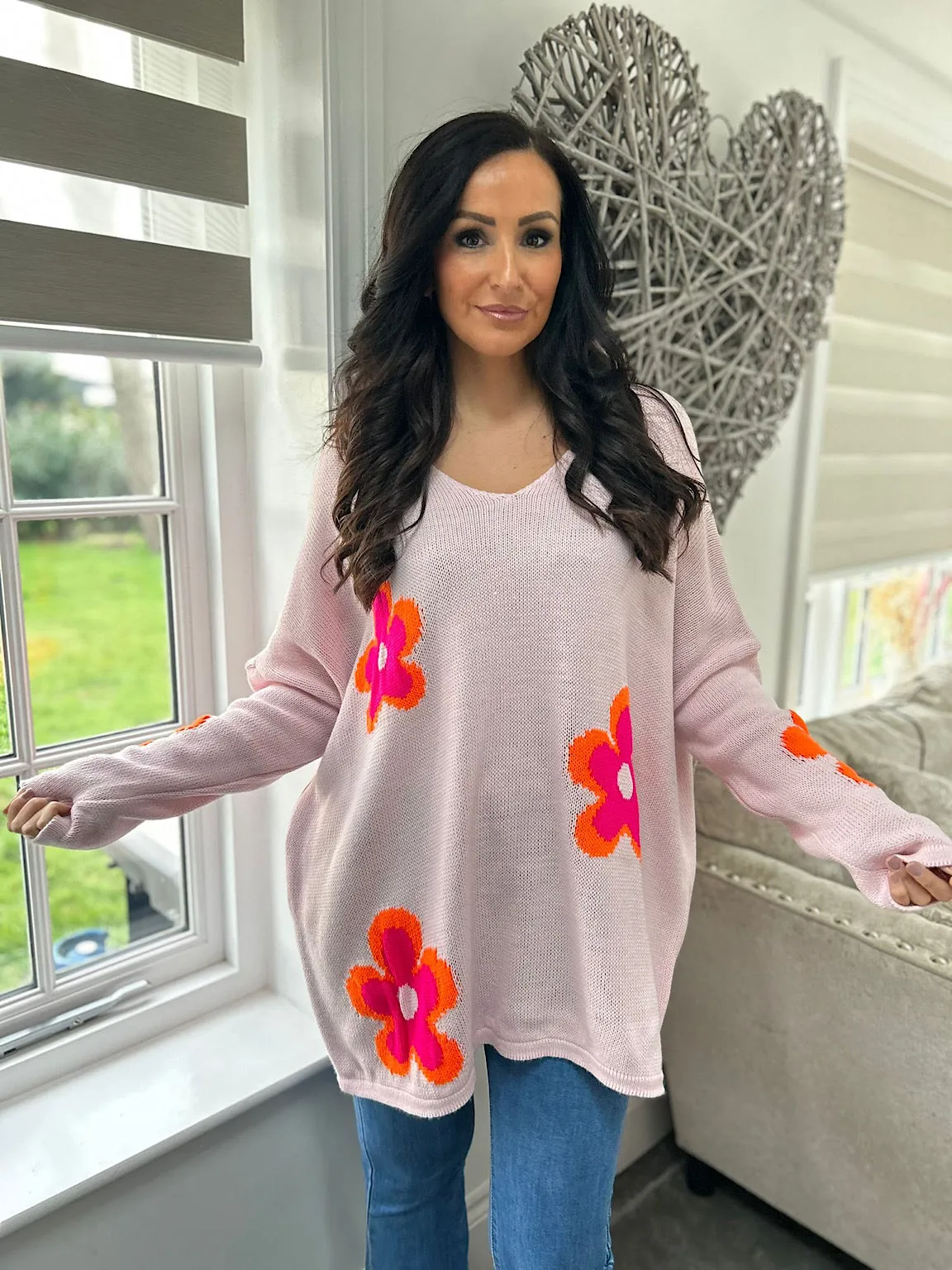 Pink Vibrant Flower Knit Zoe