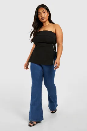 Plus High Waisted Frayed Hem Flare Jeans