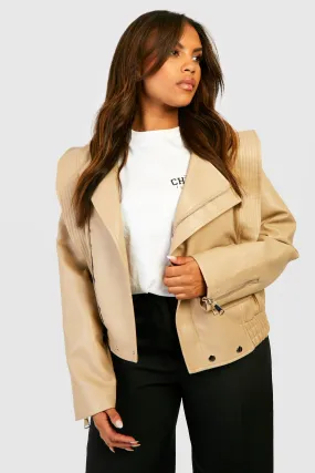 Plus Pocket Front Faux Pu Leather Jacket