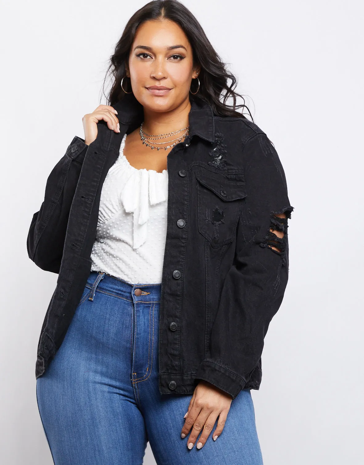 Plus Size Morgan Distressed Denim Jacket