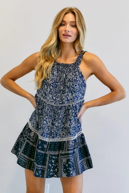 PRINTED HALTER NECK MINI DRESS