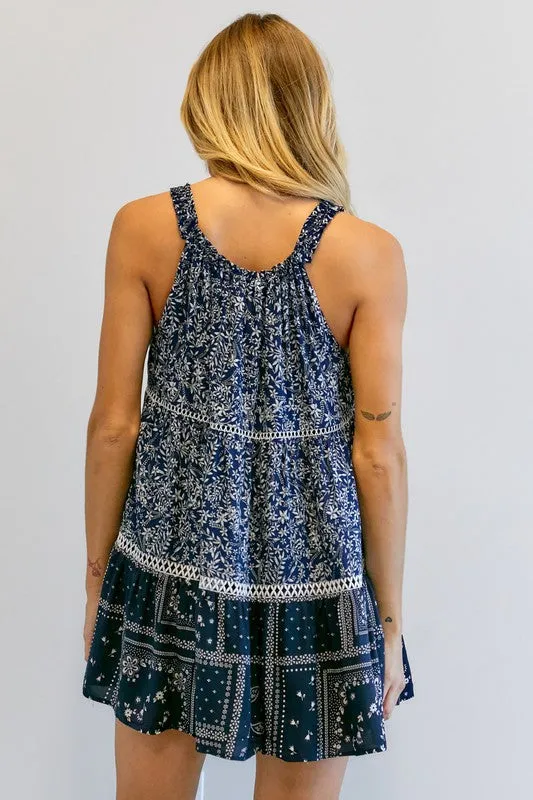 PRINTED HALTER NECK MINI DRESS