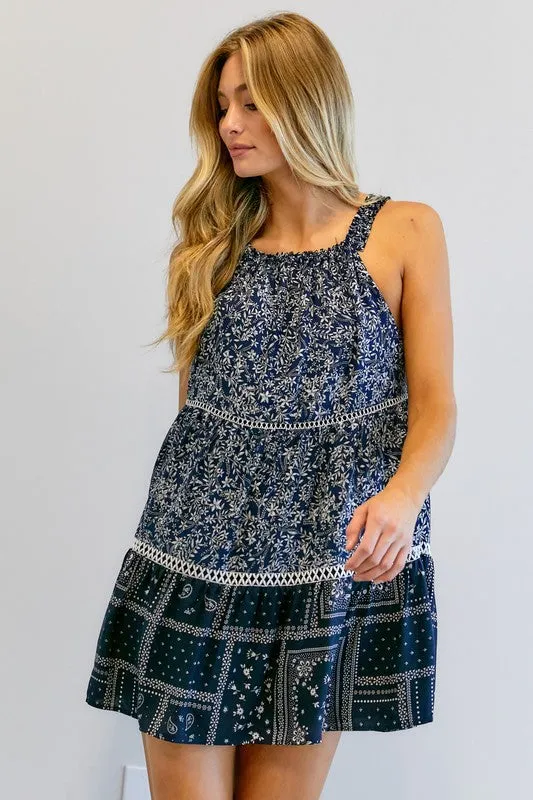 PRINTED HALTER NECK MINI DRESS