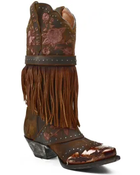 Product Name:  Dan Post Women's Bed of Roses Fringe Embroidered Western Boot - Snip Toe