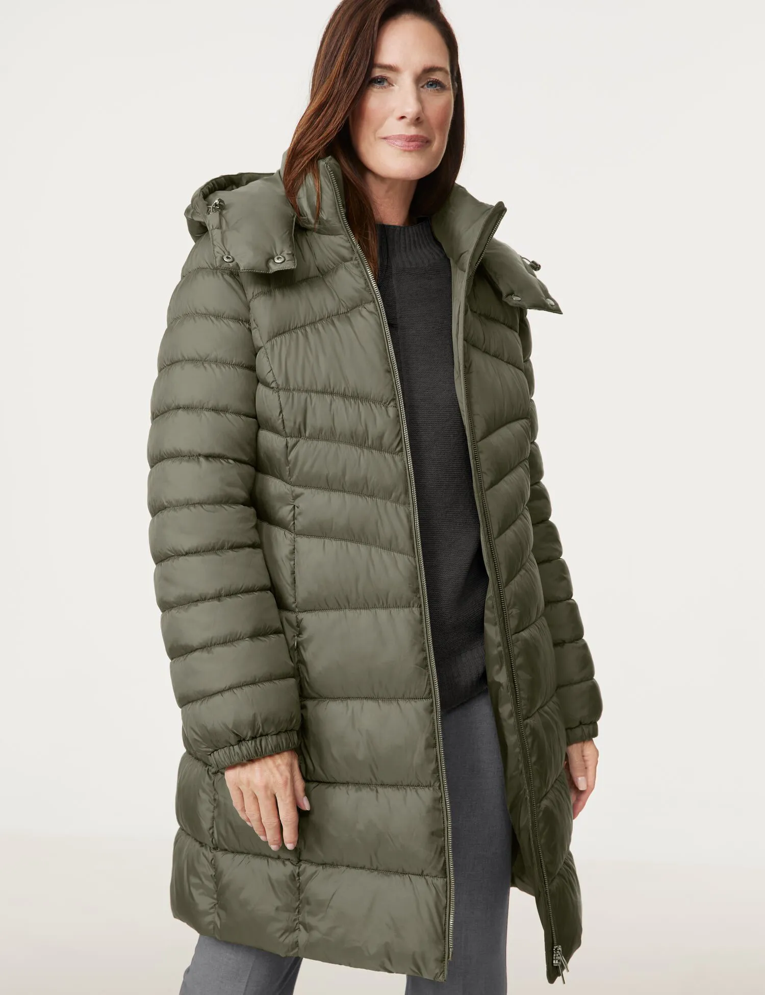 Quilted coat with a detachable hood