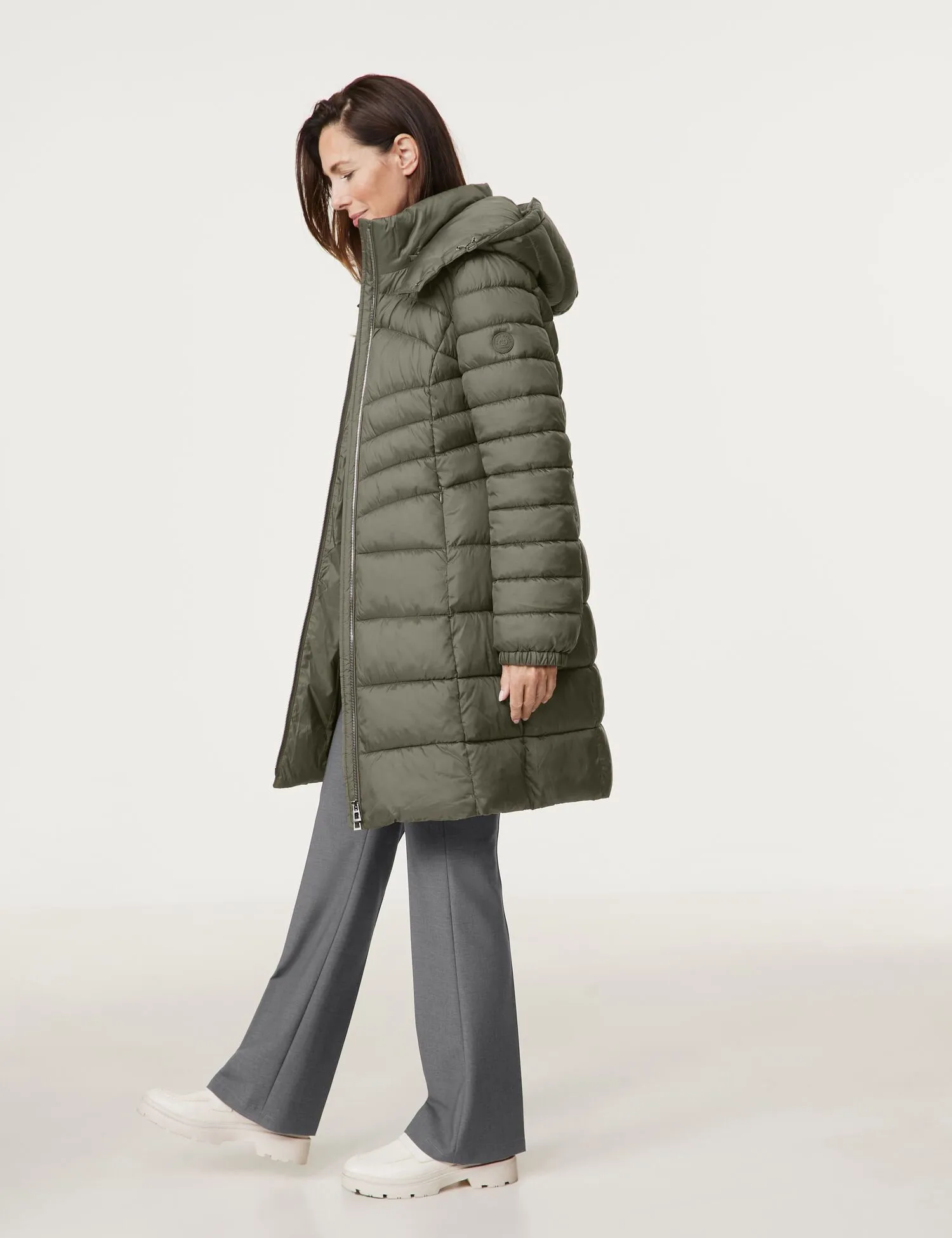 Quilted coat with a detachable hood