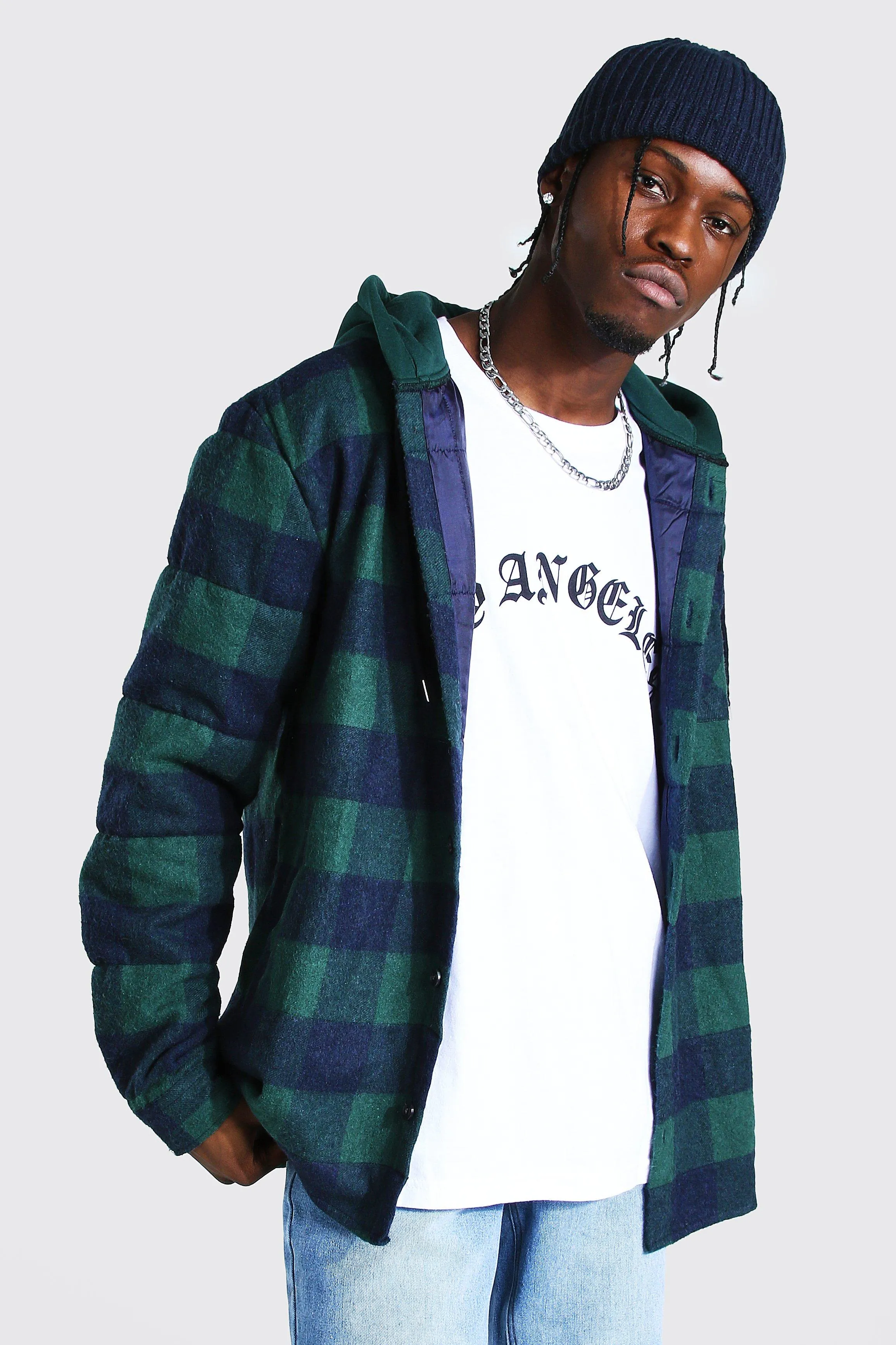 Quilted Flannel Overshirt With Hood