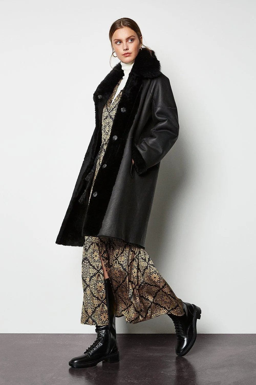 Reversible Merino Sheepskin Cocoon Coat | Karen Millen