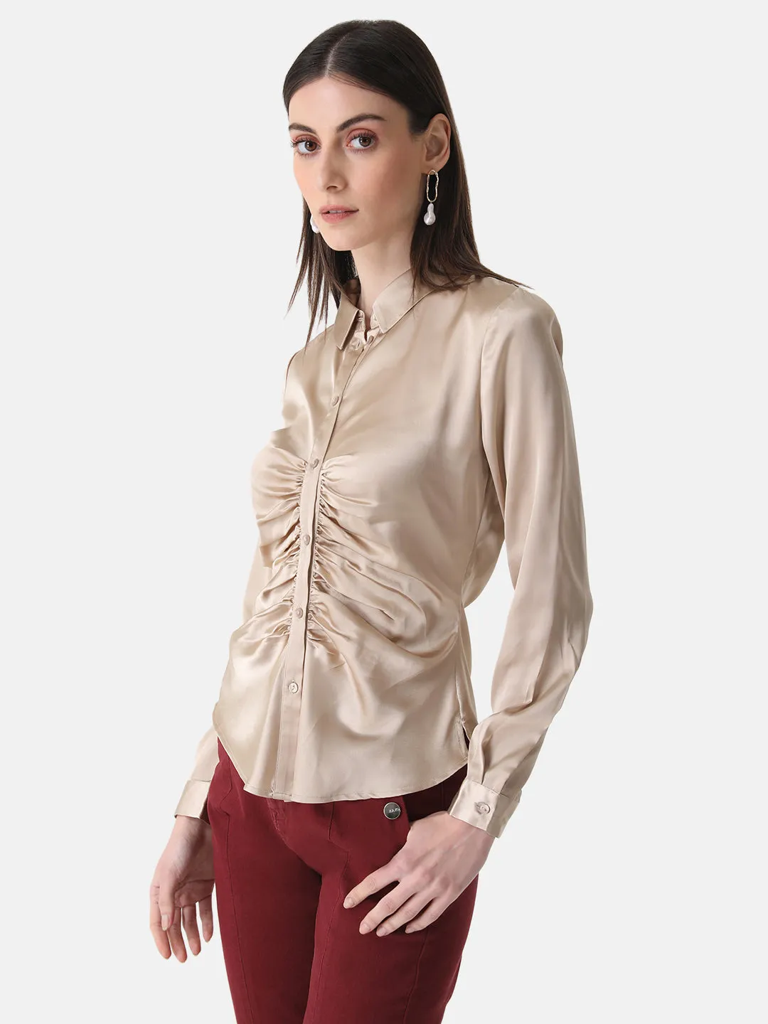 Ruched Satin Shirt