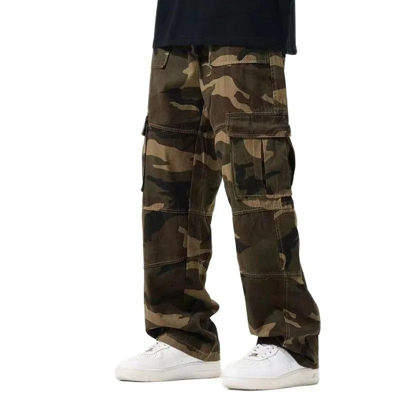 Safari Style Polyester Camouflage Casual Military Cargo Pants for Men