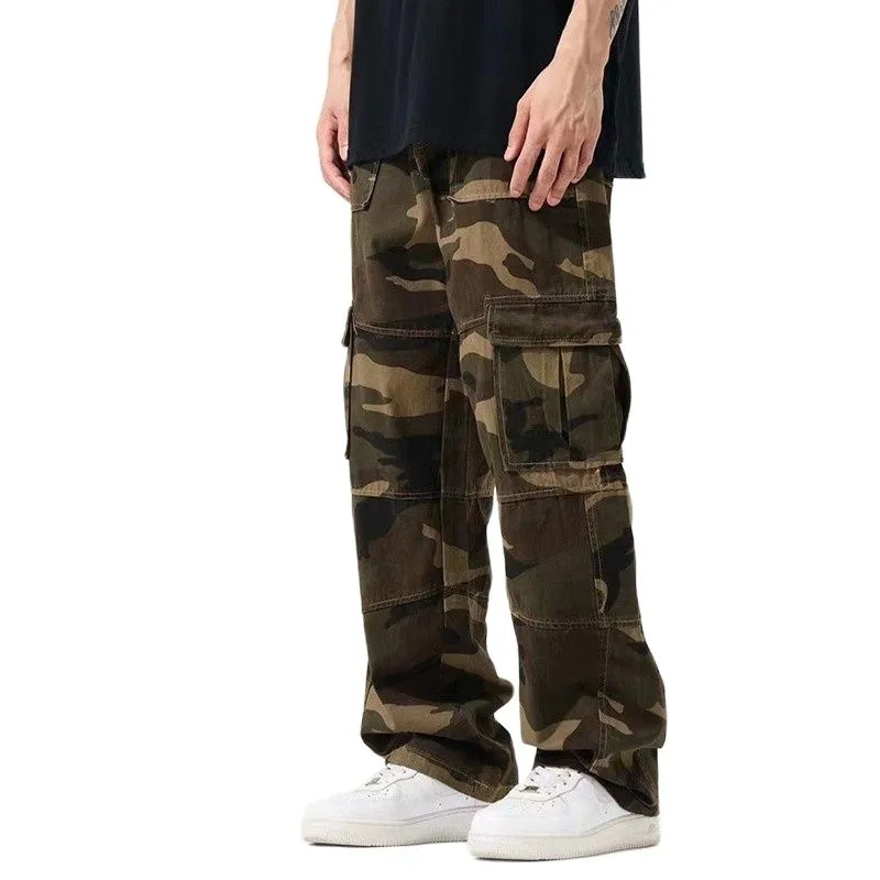 Safari Style Polyester Camouflage Casual Military Cargo Pants for Men