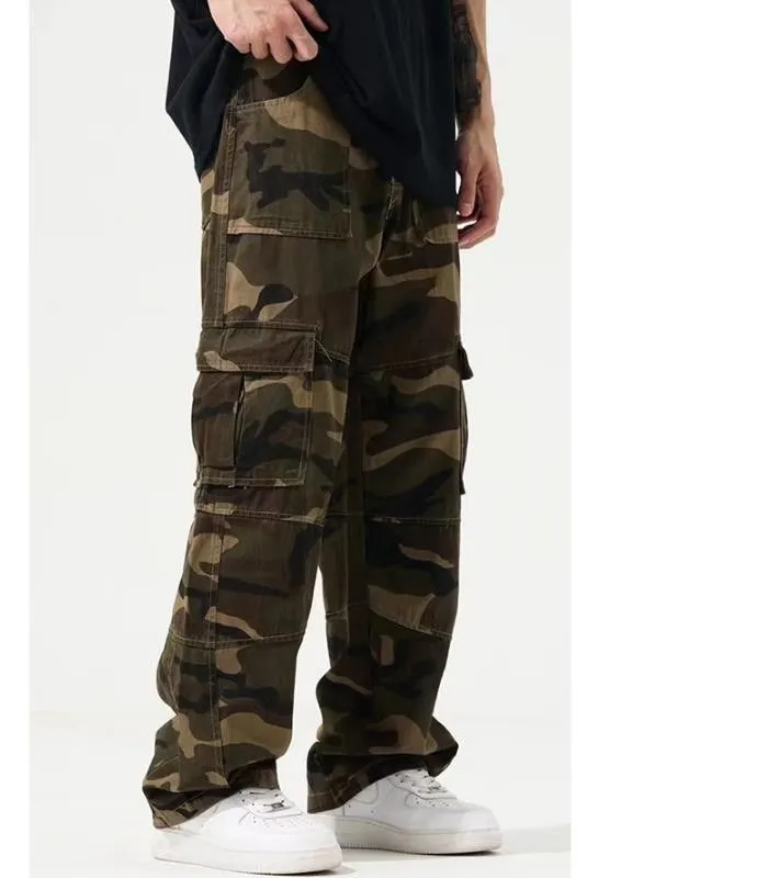 Safari Style Polyester Camouflage Casual Military Cargo Pants for Men