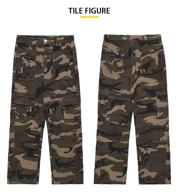 Safari Style Polyester Camouflage Casual Military Cargo Pants for Men