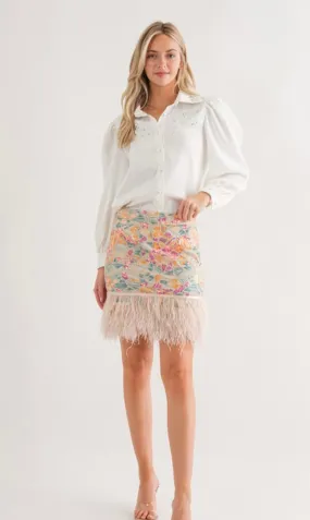 Sequin Feathered Pencil Skirt