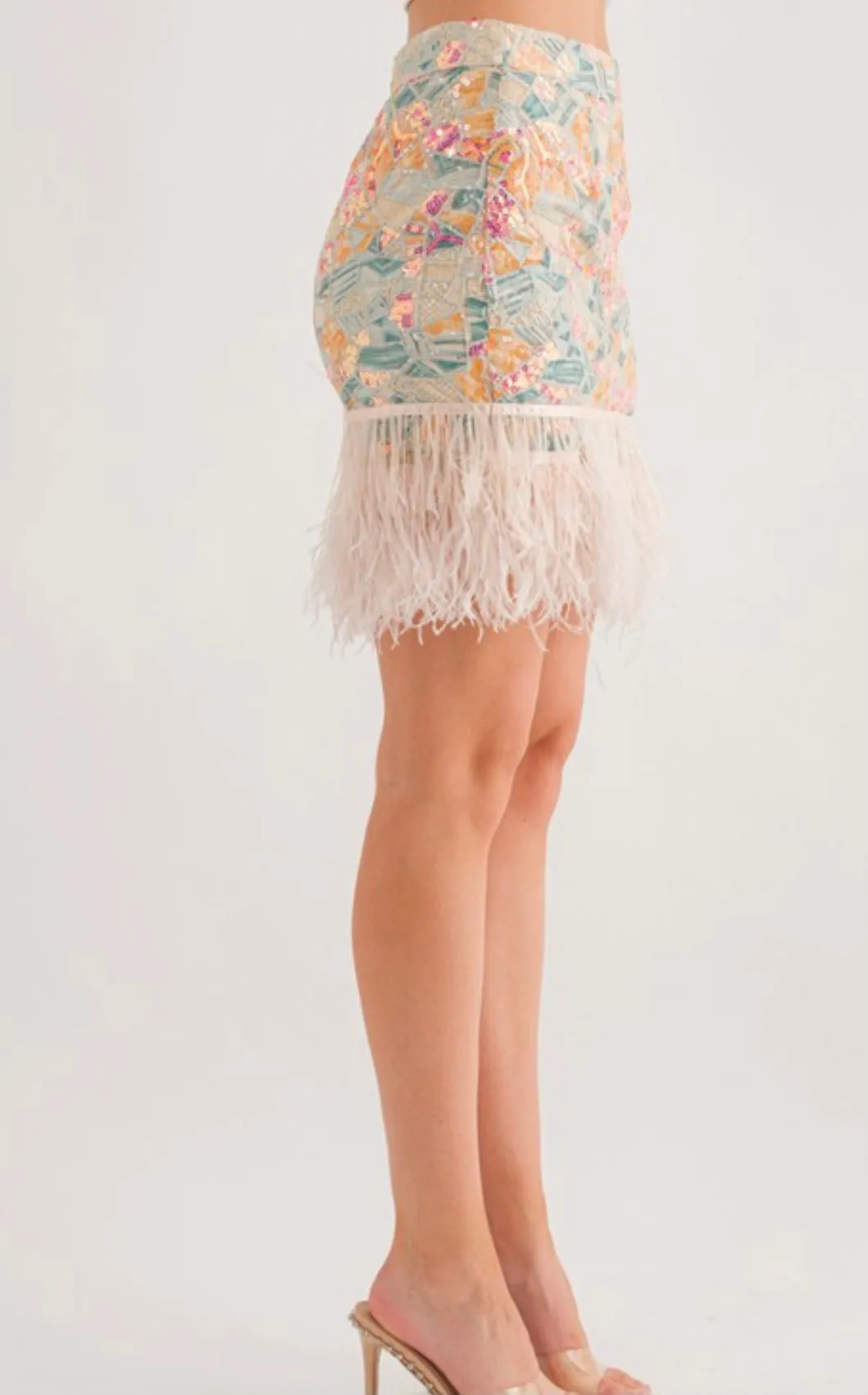 Sequin Feathered Pencil Skirt