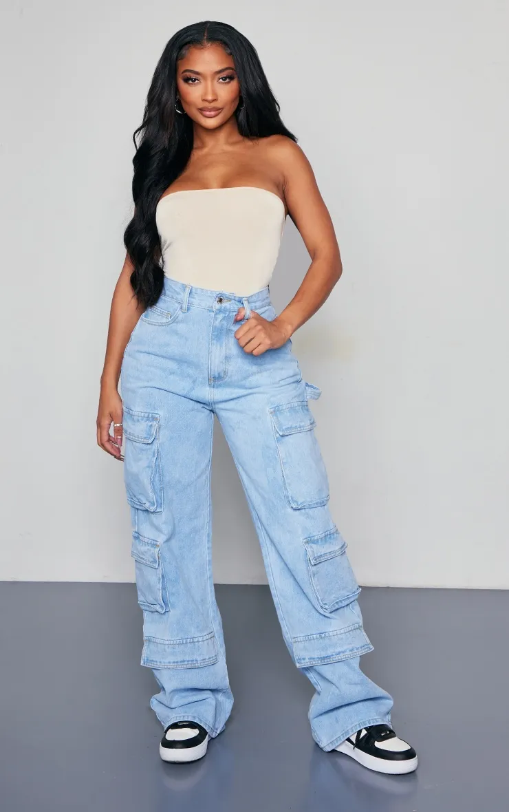 Shape Light Blue Wash Pocket Wide Leg Cargo Jeans