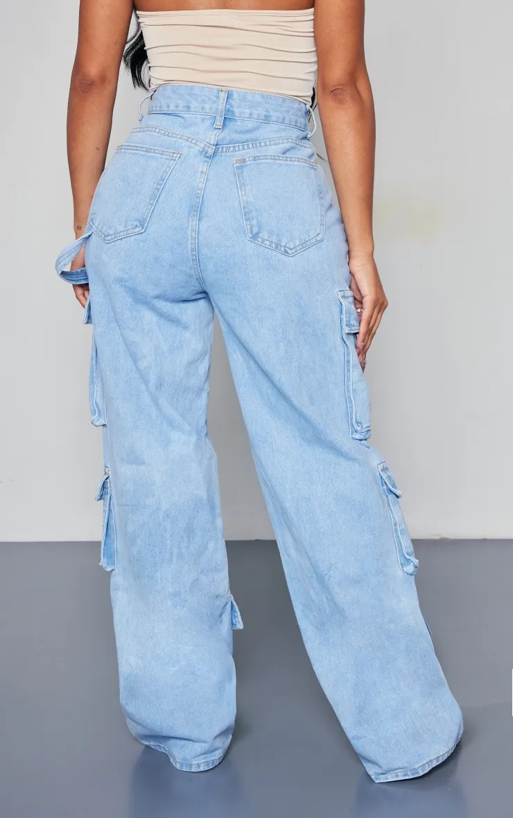 Shape Light Blue Wash Pocket Wide Leg Cargo Jeans