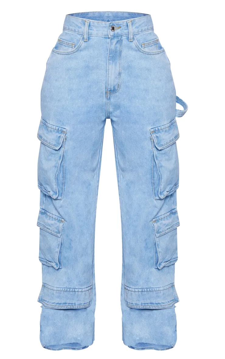 Shape Light Blue Wash Pocket Wide Leg Cargo Jeans