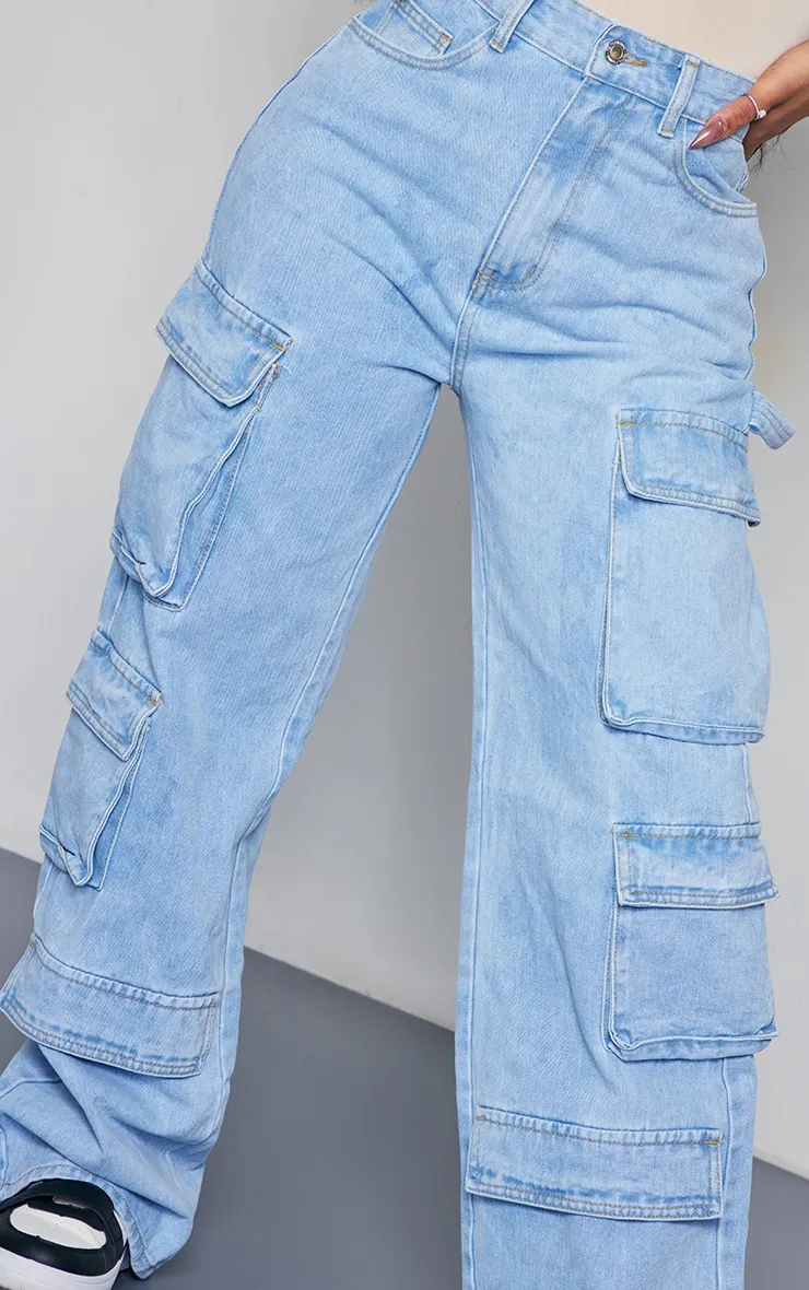 Shape Light Blue Wash Pocket Wide Leg Cargo Jeans