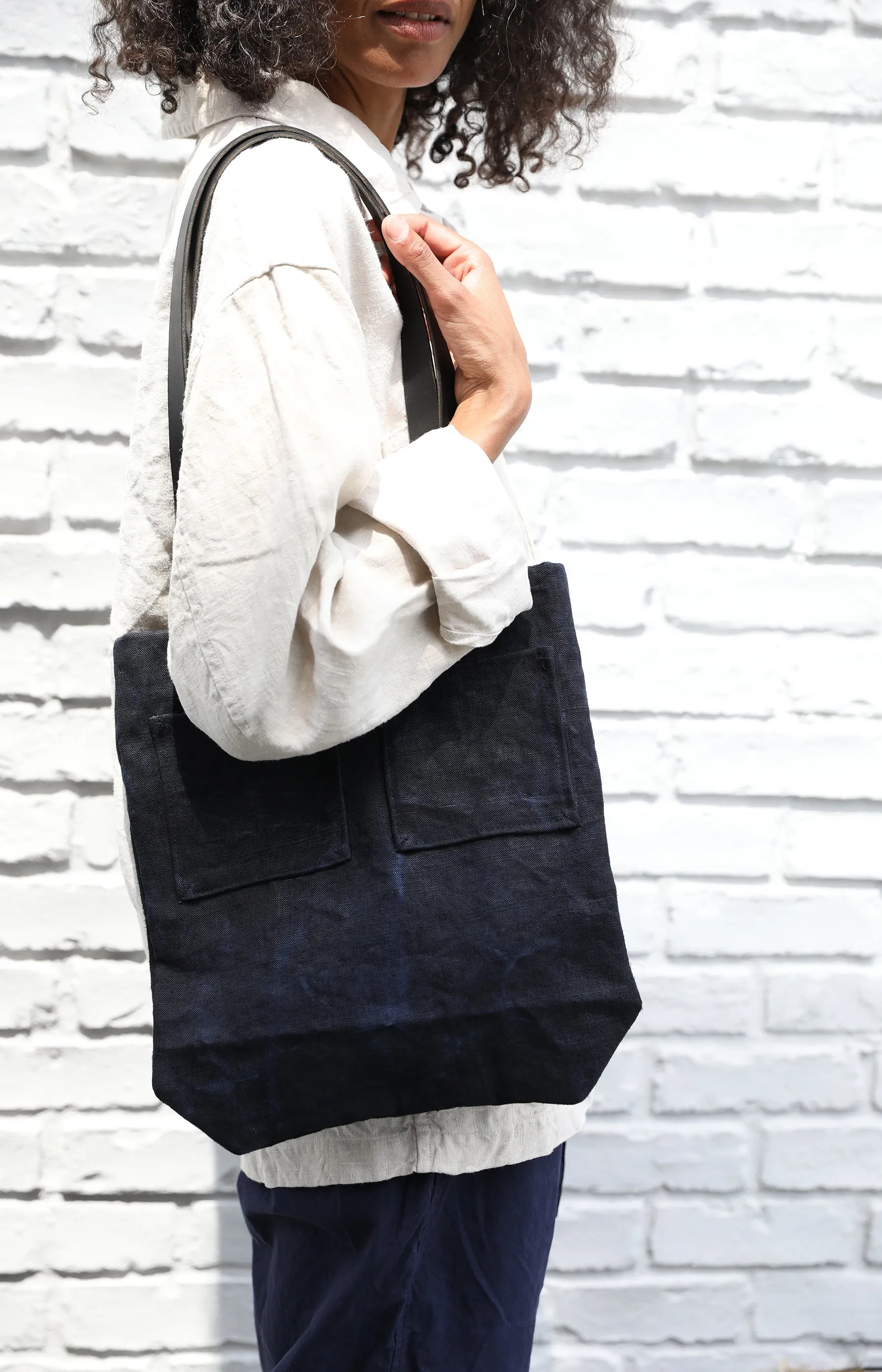 Small Square Black Linen Bag