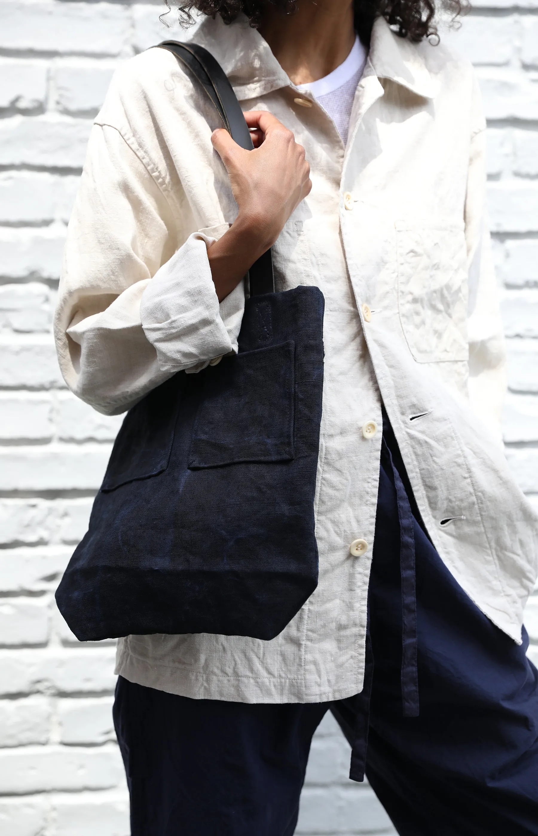 Small Square Black Linen Bag