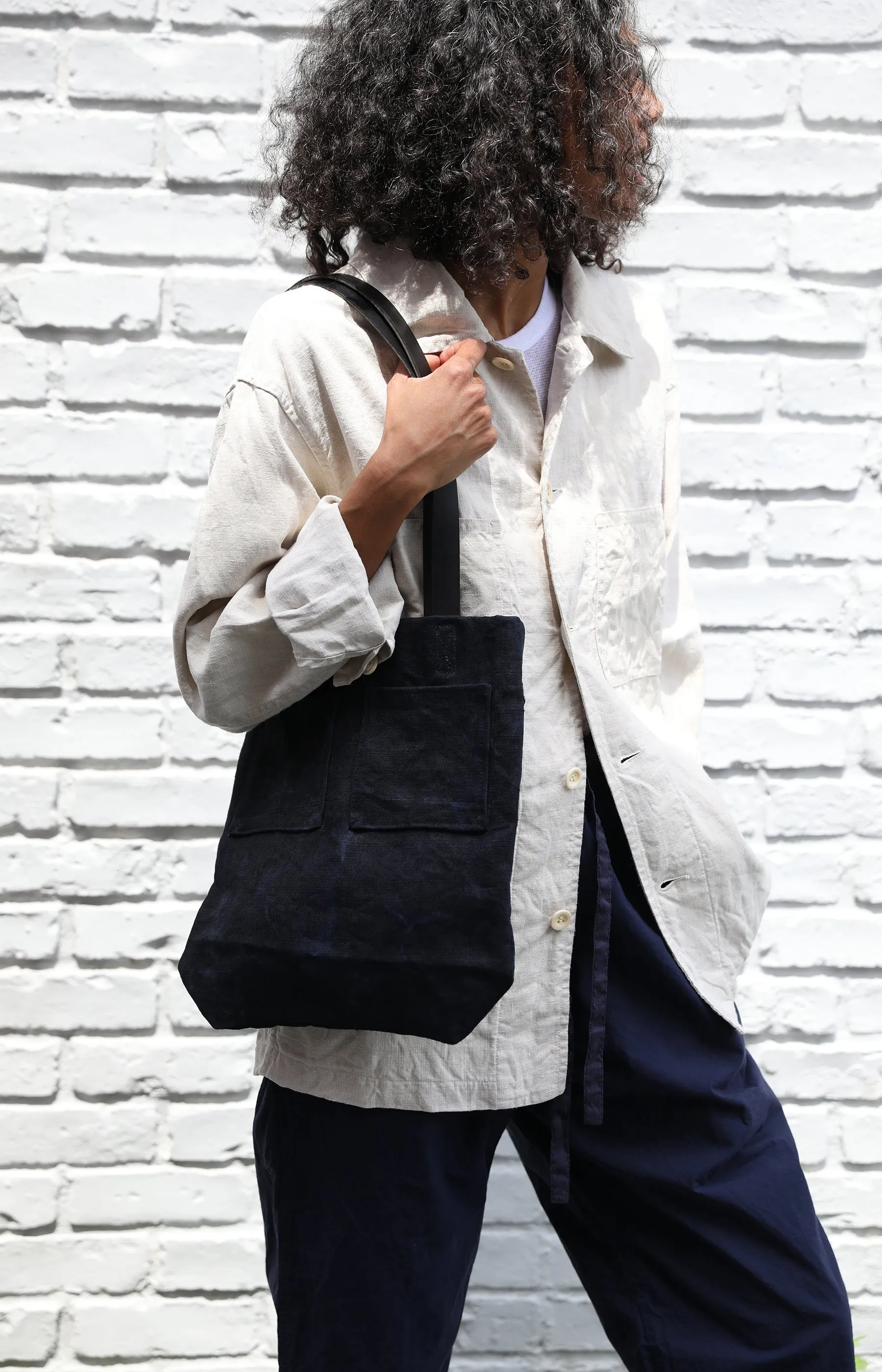 Small Square Black Linen Bag