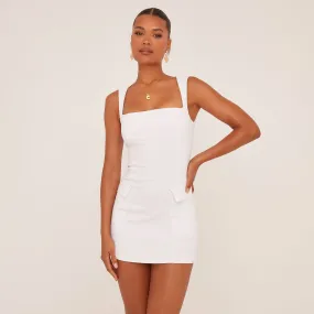 Square Neck Tailored Mini Bodycon Dress In White Woven