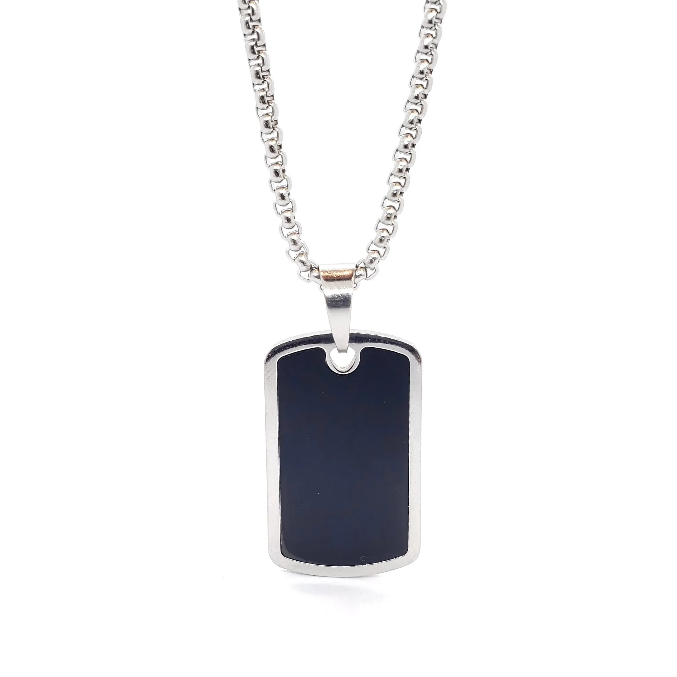 Stainless Steel with Black Dog Tag 22