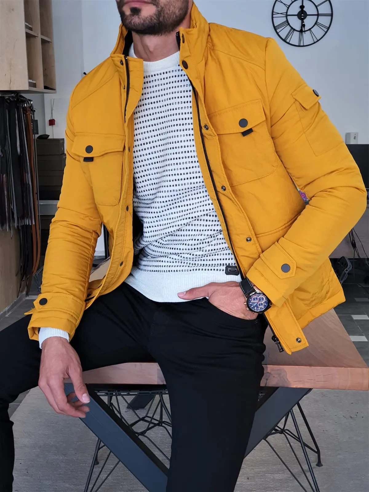 Stefano Yellow Slim Fit Coat