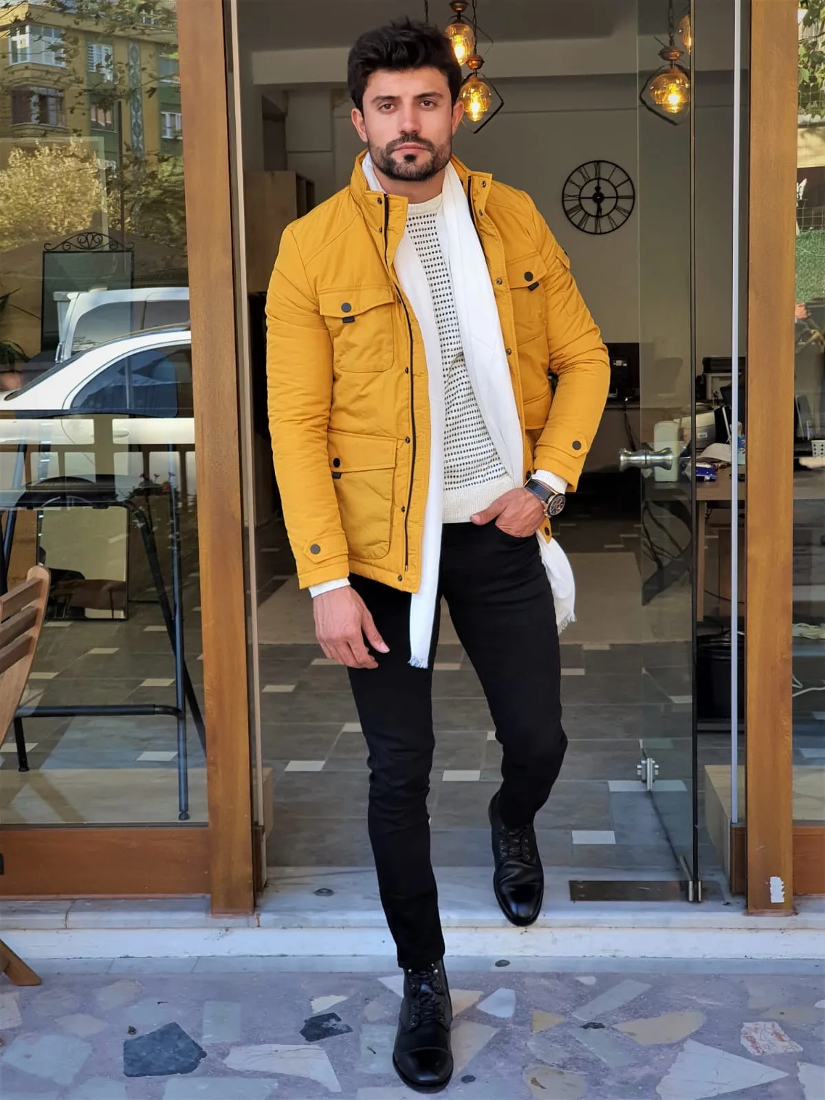 Stefano Yellow Slim Fit Coat