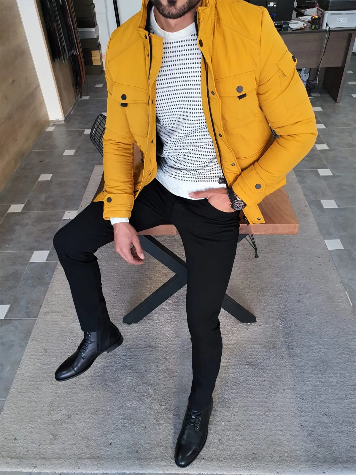 Stefano Yellow Slim Fit Coat