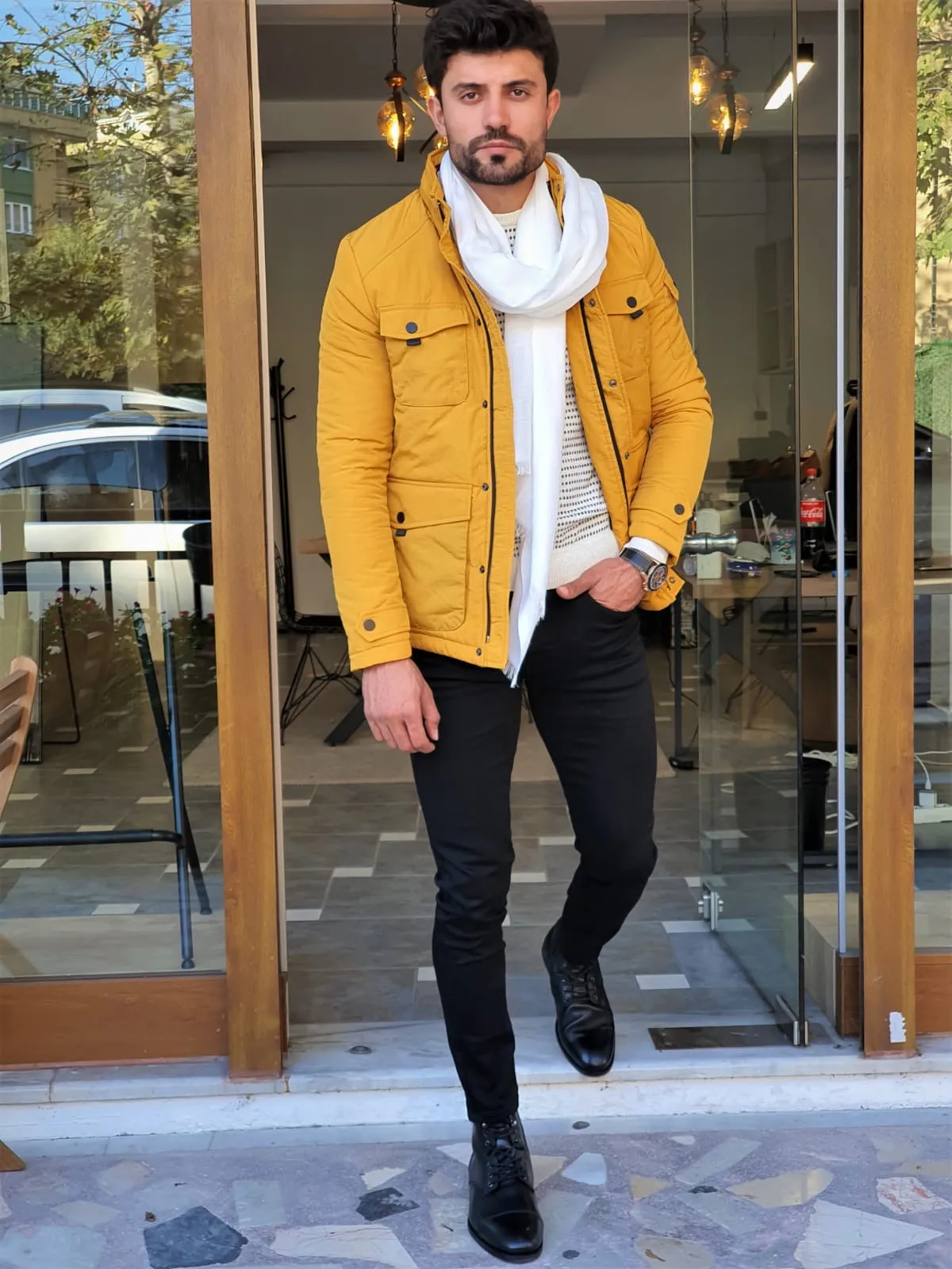 Stefano Yellow Slim Fit Coat