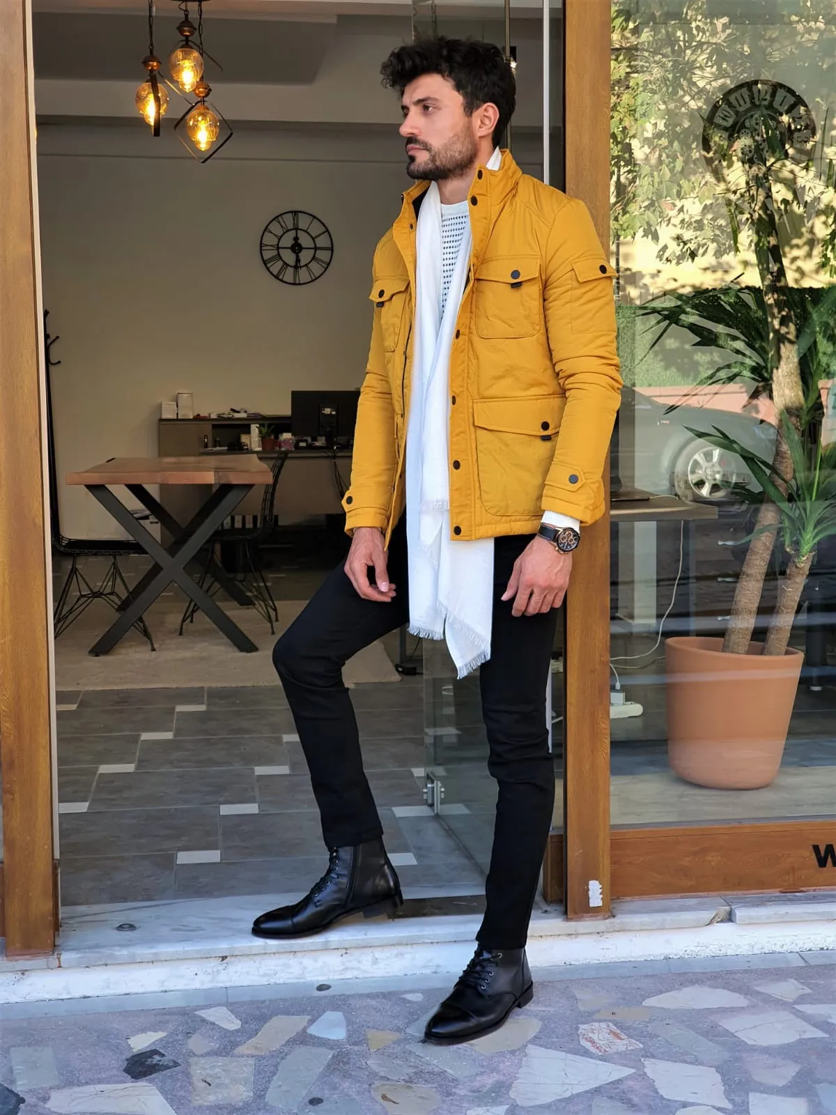 Stefano Yellow Slim Fit Coat