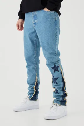 Tall Slim Rigid Star Applique Gusset Jeans | boohooMAN UK