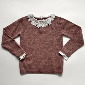 Tartine et Chocolat Pink Wool Jumper With Crochet Collar: 8 Years