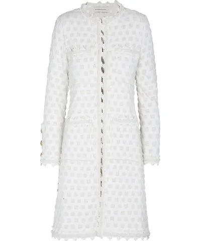 The Extreme Collection Women's Long White Tweed Jacket With Patch Pockets & Trimmings Odilia