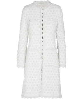 The Extreme Collection Women's Long White Tweed Jacket With Patch Pockets & Trimmings Odilia