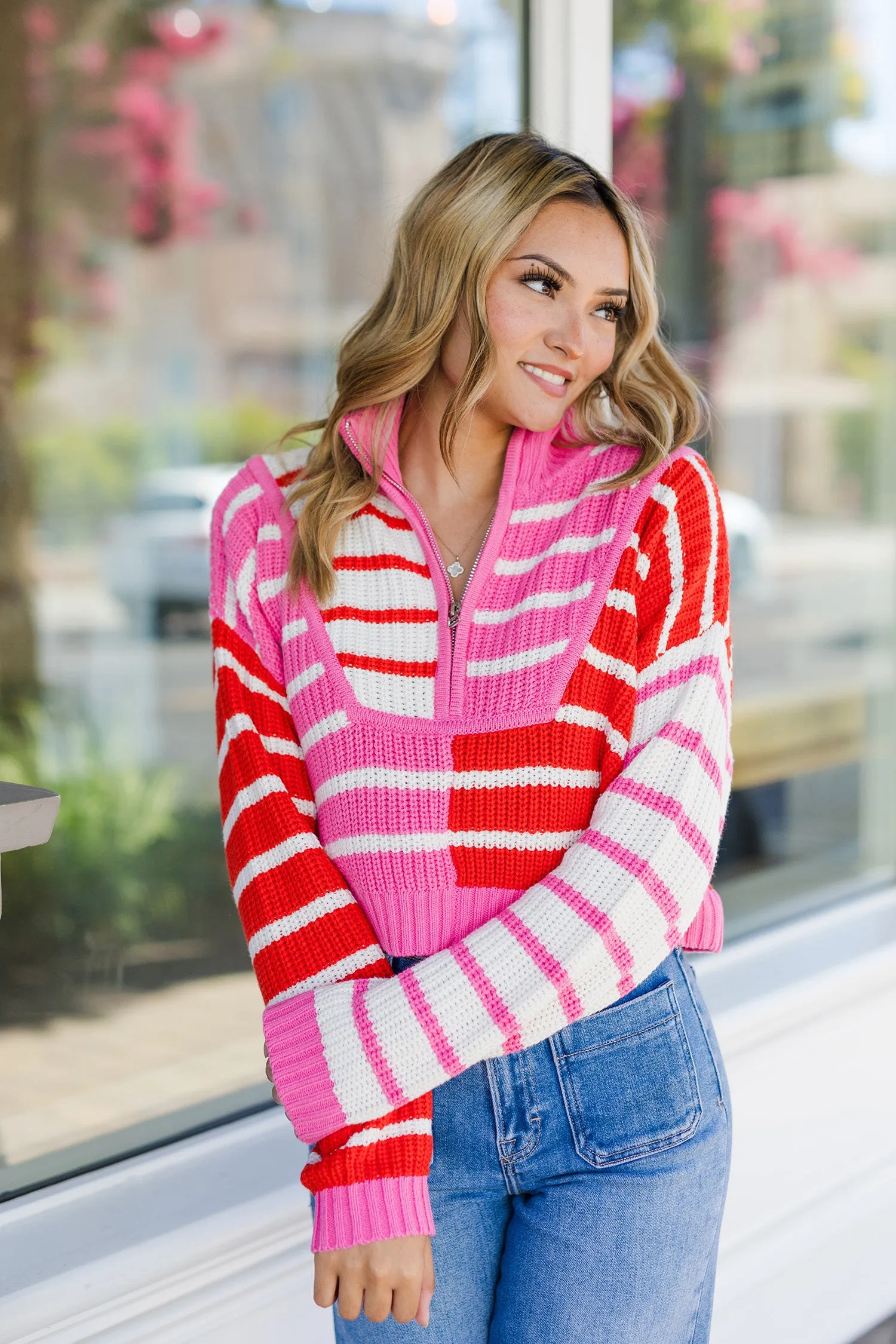 The Vivian Striped Mock Sweater