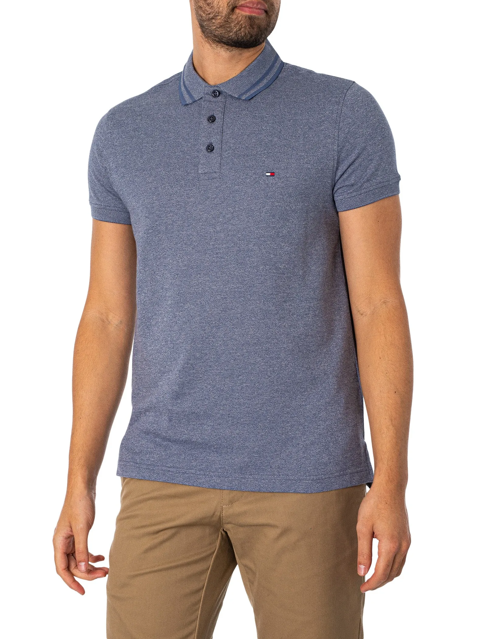 Tommy Hilfiger Pretwist Mouline Slim Fit Polo Shirt - Faded Indigo/White