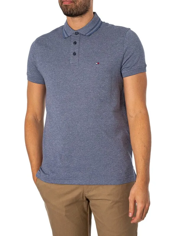 Tommy Hilfiger Pretwist Mouline Slim Fit Polo Shirt - Faded Indigo/White