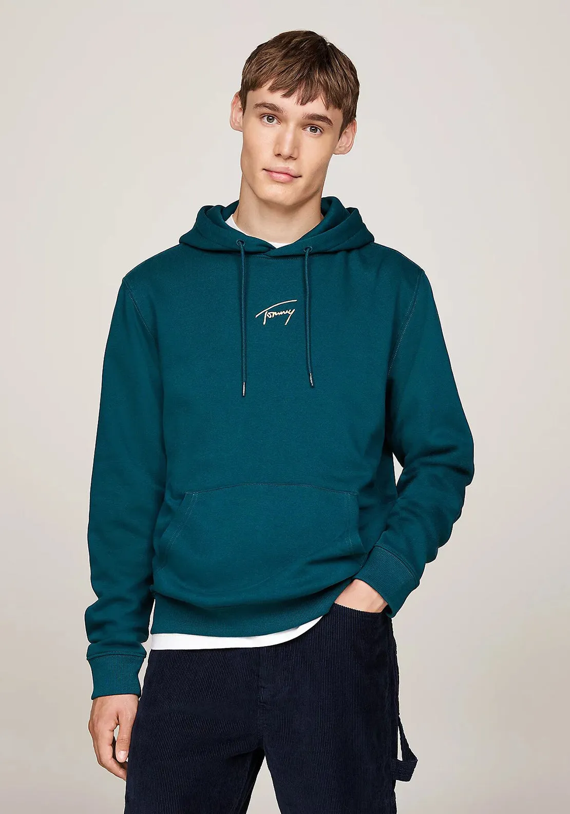 Tommy Jeans Gold Signature Logo Hoodie, Deep Seawater Green